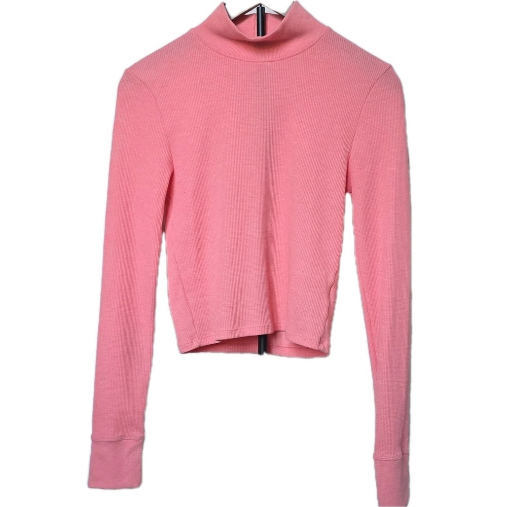 American Eagle Outfitters Coral Pink Ribbed Knit Mock Neck Cropped Top Stretch M